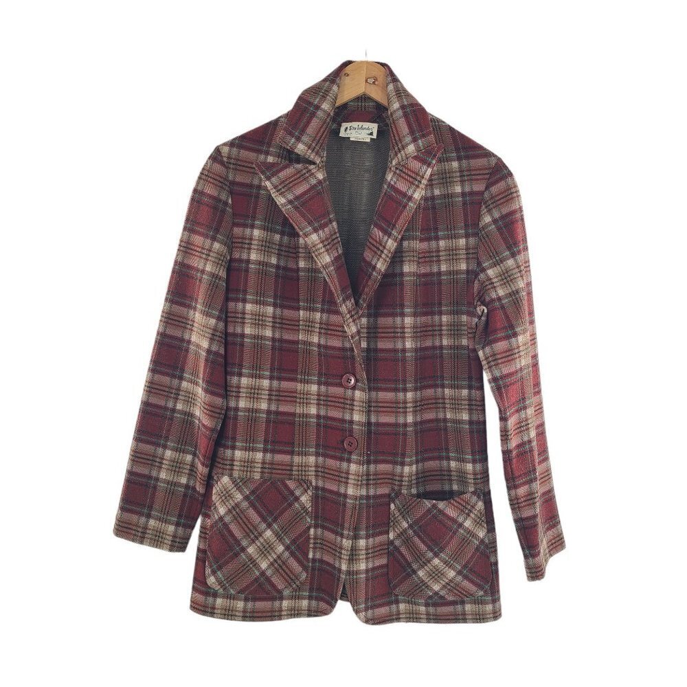 Fire Islander Vintage‎ Retro Womans Plaid Blazer Jacket Made in USA Size 15/16